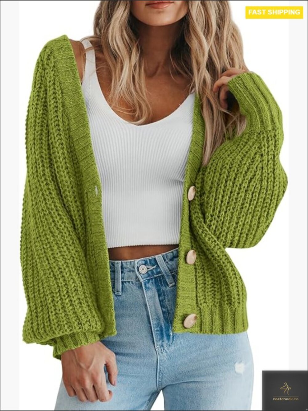 Chunky Knit Open Front Cardigan Button Down Loose Short Sweater Women